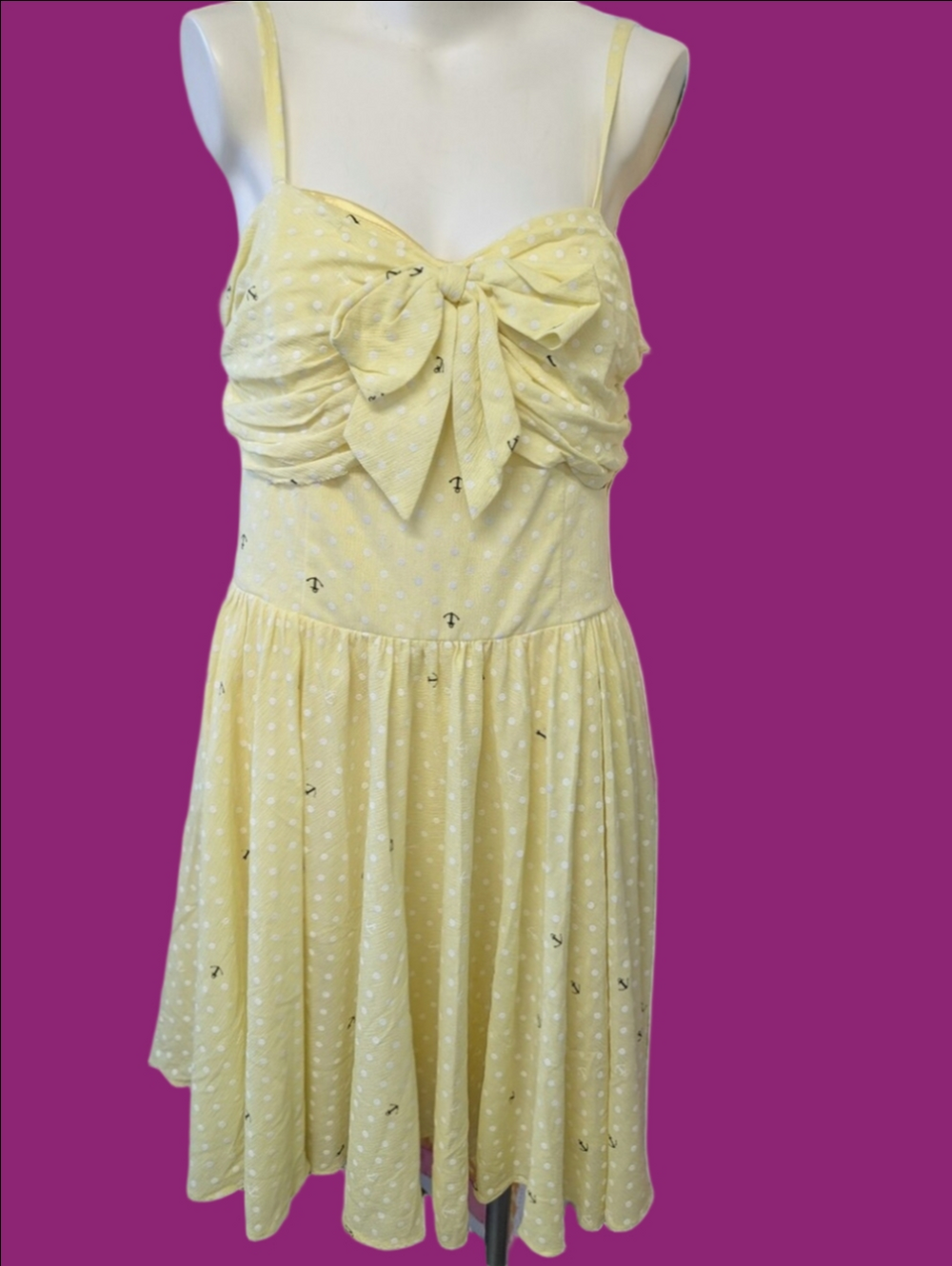 Dress Nautical Pale Yellow White Polkadots Navy Blue Boat Ankers. XXL
